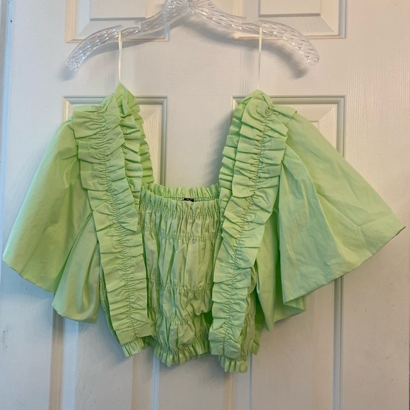 Zara Lime Green Voluminous Poplin Shirt M NWOT - Picture 8 of 9